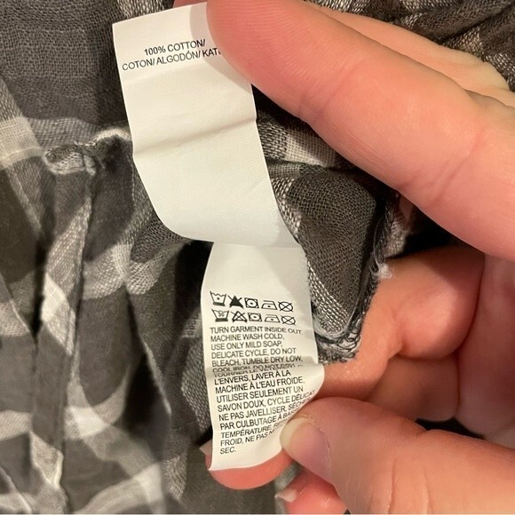 Lucky Brand Brown Plaid Button Down Boyfriend Top Blouse With Tie Back Size M - Picture 13 of 14